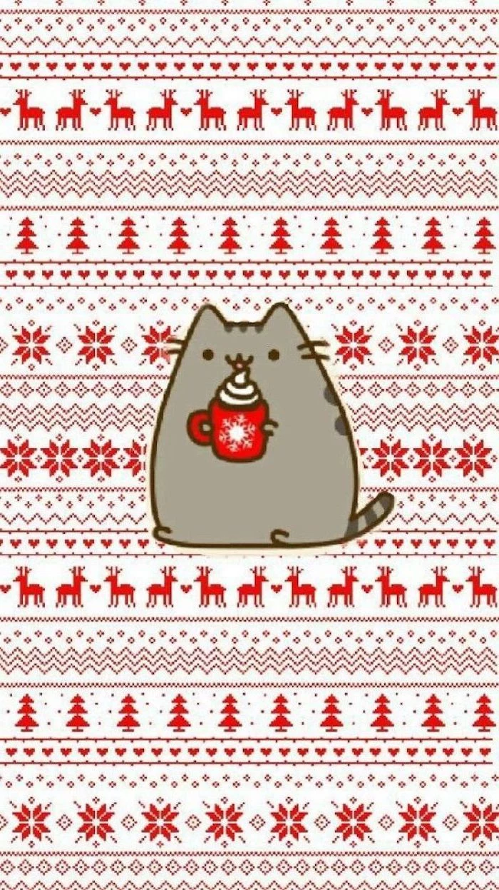 free wallpapers for android, pusheen cat holding hot chocolate, festive christmas background