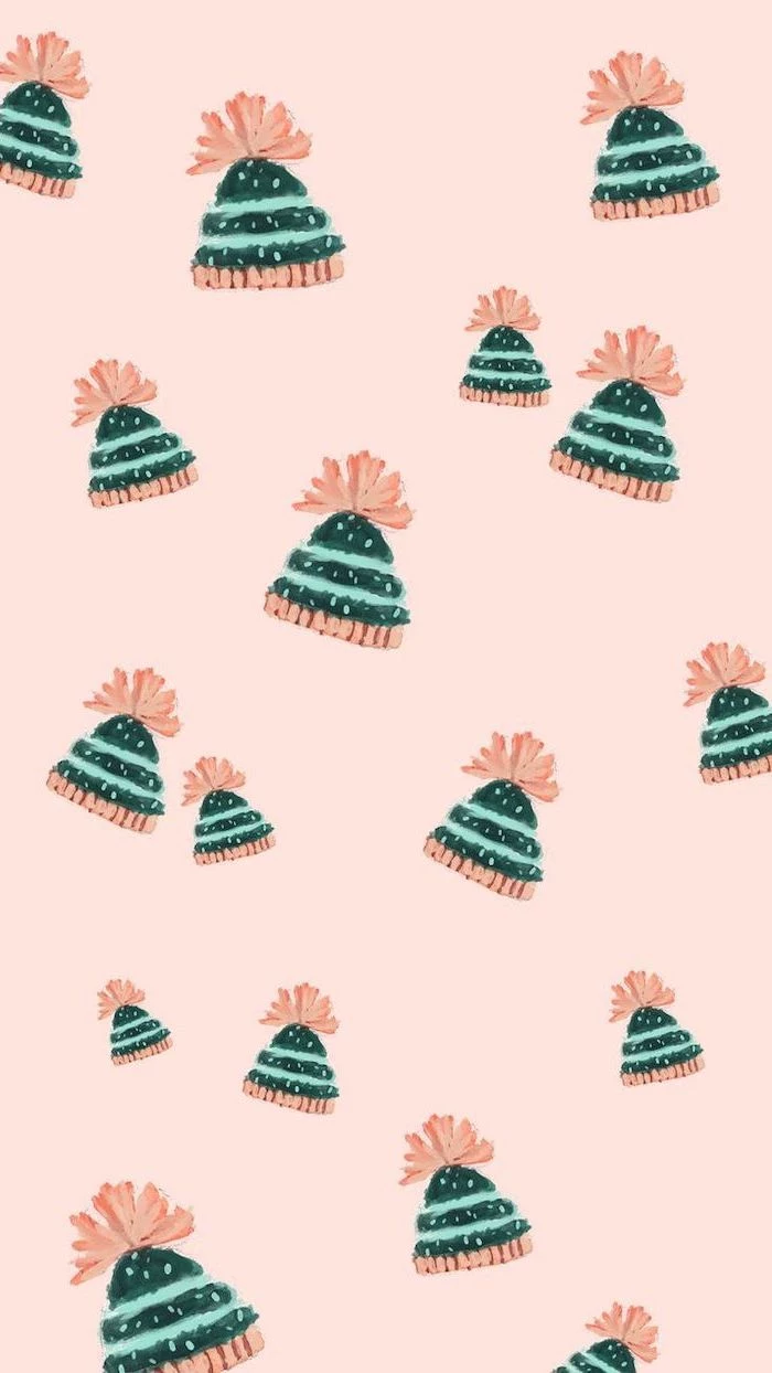 green and pink beanies, drawn on pink background, free wallpapers for android