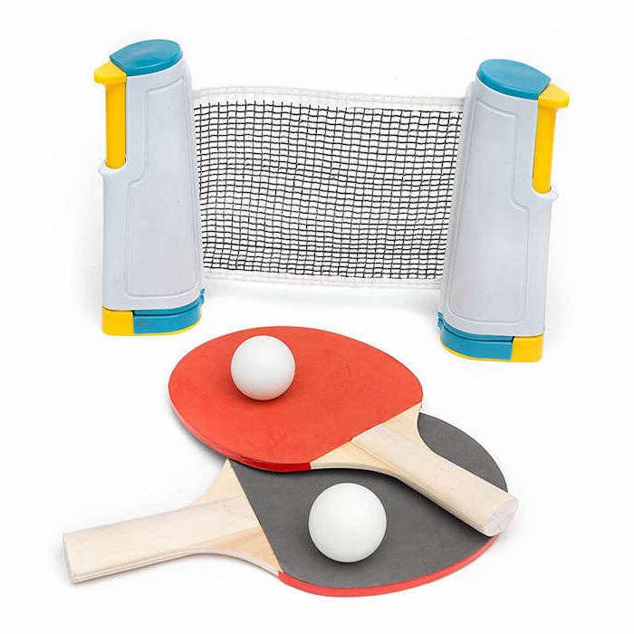 thoughtful christmas gifts for boyfriend, table pong set, net paddles and balls, placed on white surface