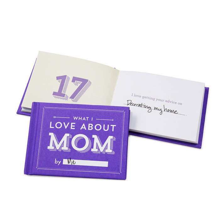 what i love about mom book, in purple and white, gifts for mom from son, white background