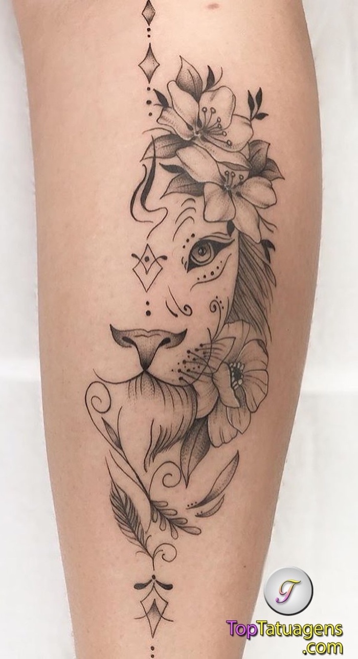 feminine lioness tattoo