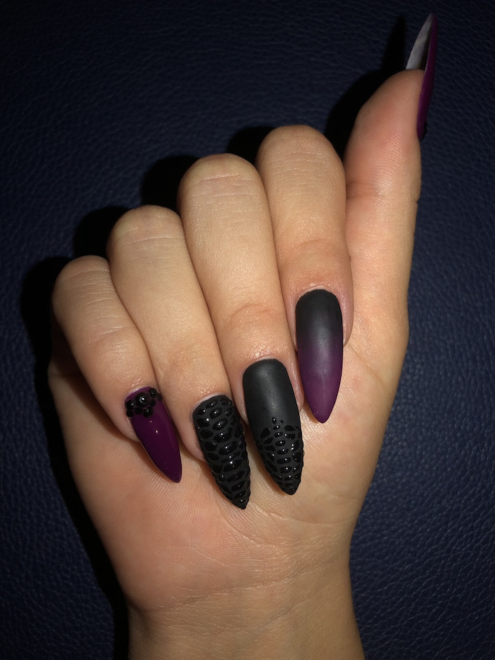 Purple And Black Stiletto Nails