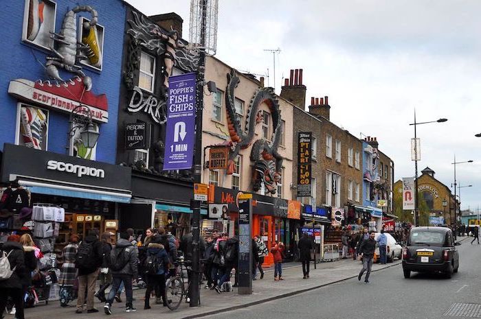 camden-high-street-people-wwalking-down-the-street-shopping-benefits-of-shopping camden high street, people walking up and down the street, benefits of shopping, people shopping on the high street