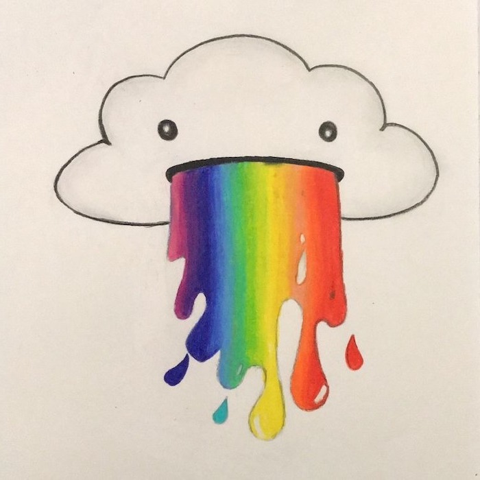cloud with a rainbow coming out of its mouth, what to draw when bored, colored drawing on white background