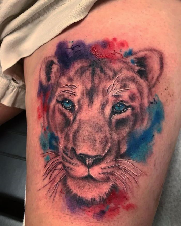 colorful feminine lion tattoos