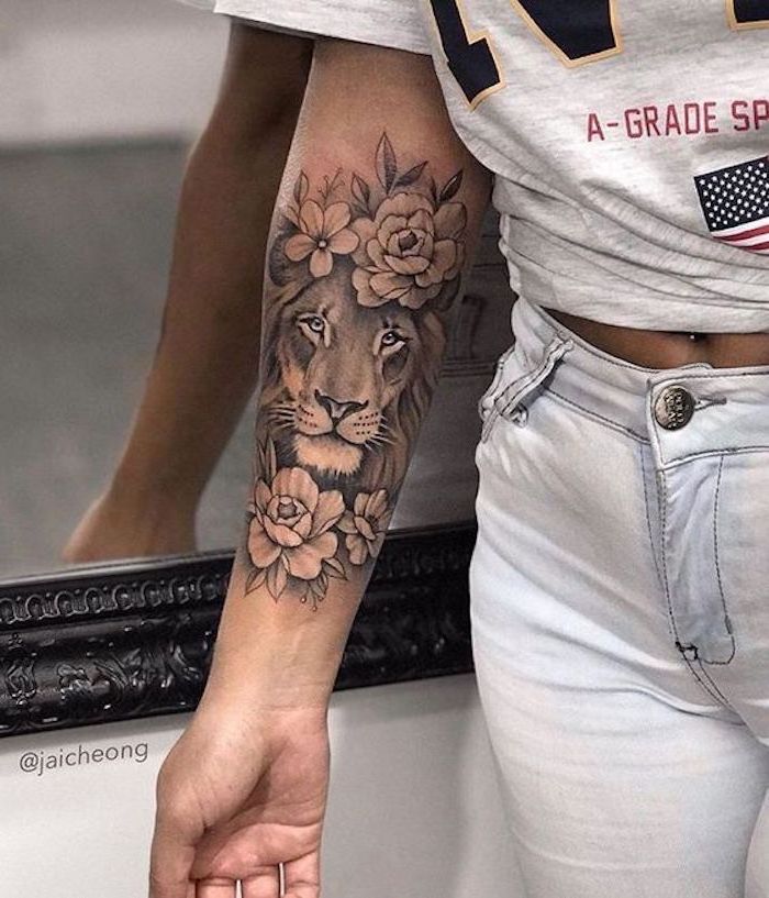 Sketch Lion and Flower Temporary Tattoo Fake Tattoo  neartattoos