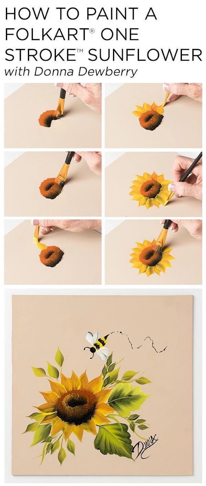 how to paint a sunflower, photo collage of step by step diy tutorial, easy acrylic paintings