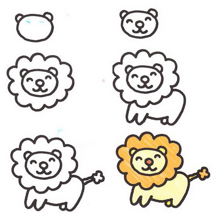 step by step diy tutorial, how to draw a lion in six steps, cool designs to draw, white background