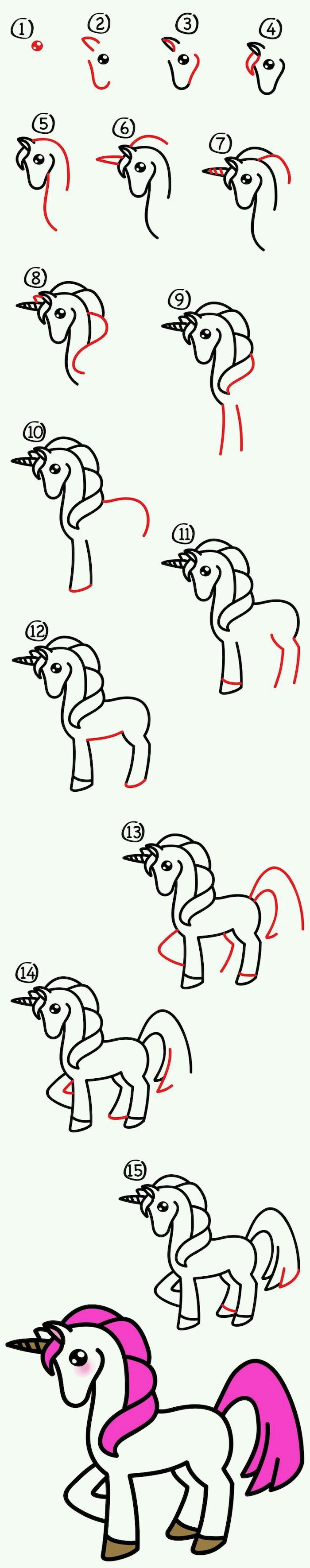 how to draw a unicorn, cute and easy drawings, step by step diy tutorial, white background