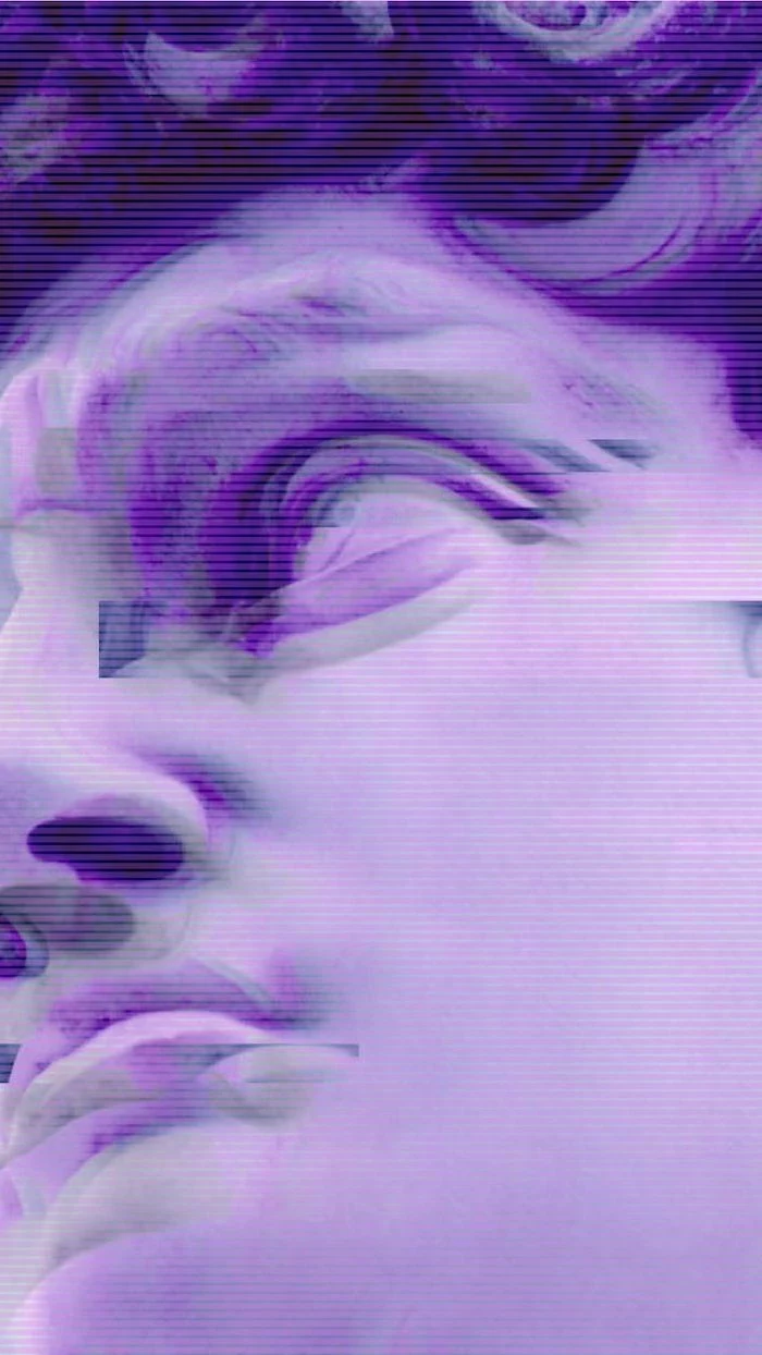 michelangelo's david sculpture, tumblr aesthetic backgrounds, rendering filter on it, purple aesthetic