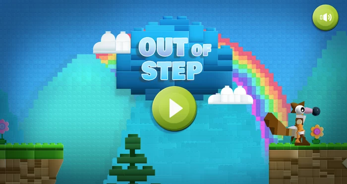 out of step, lego building game, children's games, video game start page