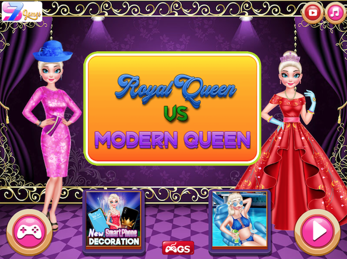 royal queens vs modern queens, children's games, video game start page