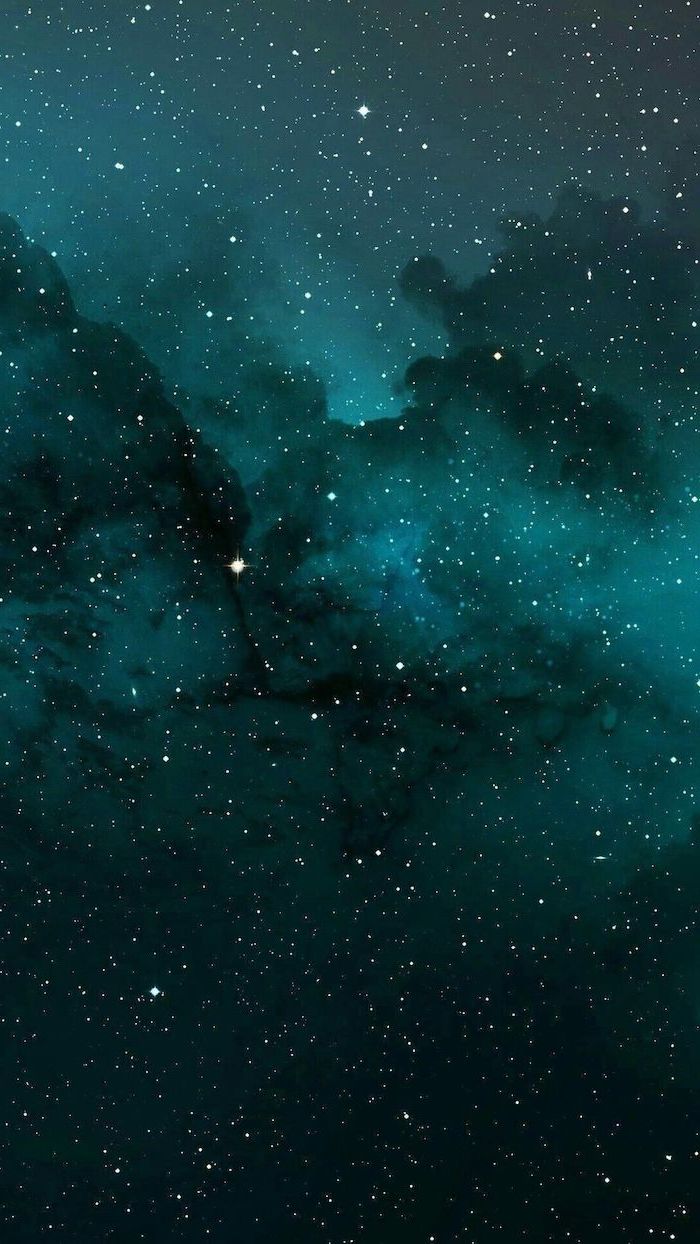sky in turquoise and black, sky filled with stars, dark aesthetic, cute galaxy wallpaper