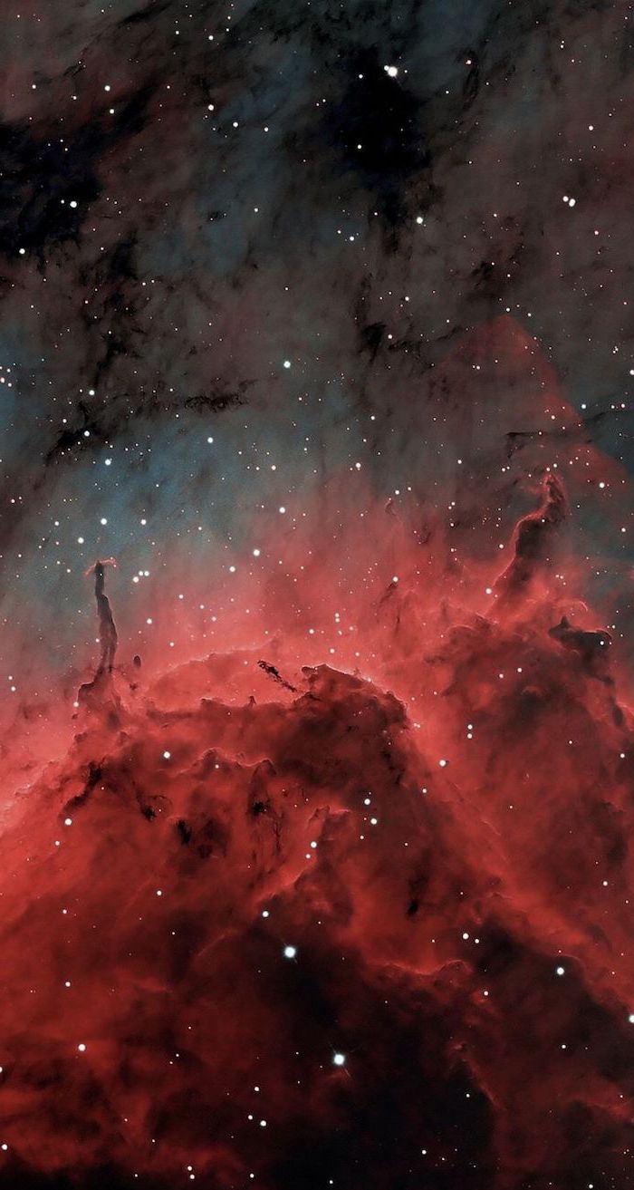 dark aesthetic, space wallpaper hd, sky in black grey and red, sky filled with stars