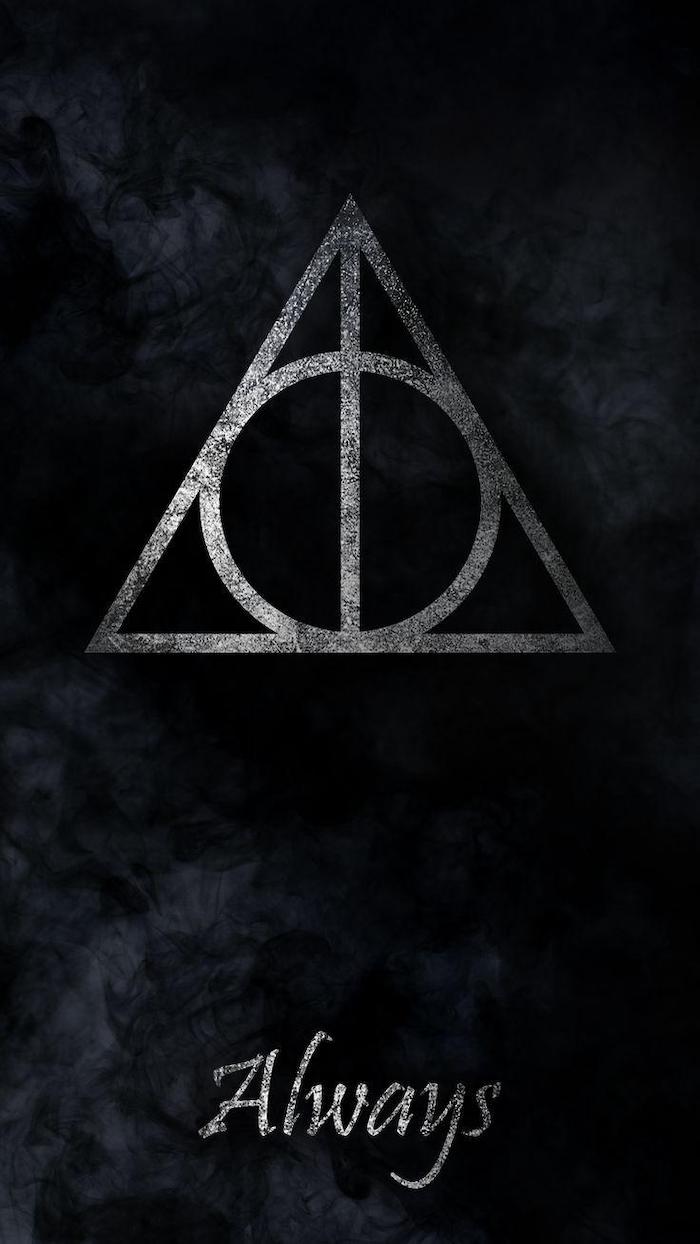 symbol of the deathly hallows, always written on black background underneath, harry potter wallpaper