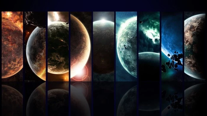 galaxy wallpaper hd, separate images of different planets, arranged together to form one large background