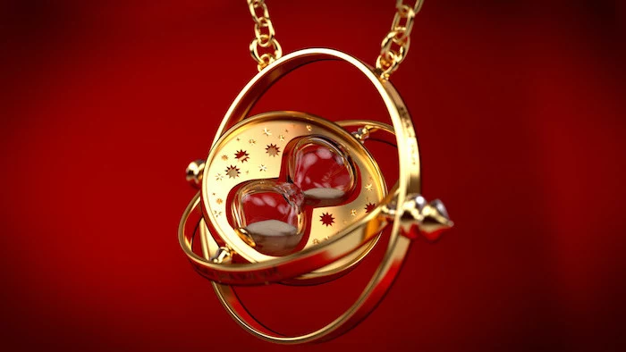 hermione granger's time turner, harry potter phone wallpaper, red background
