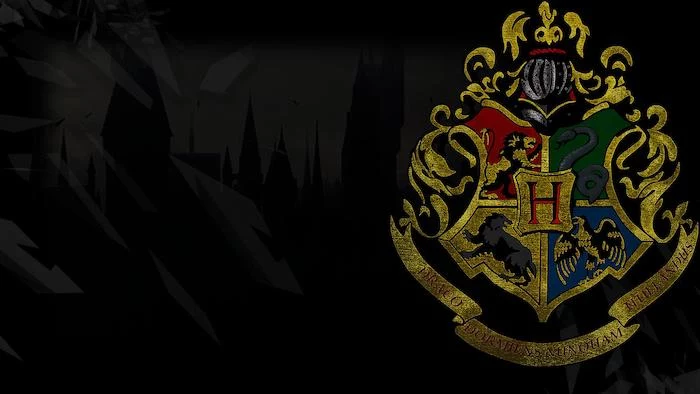 hogwarts symbol, harry potter phone wallpaper, black background, gryffindor and slytherin, ravenclaw and hufflepuff