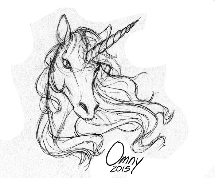 black and white pencil sketch, how to draw a unicorn emoji, drawing on white background