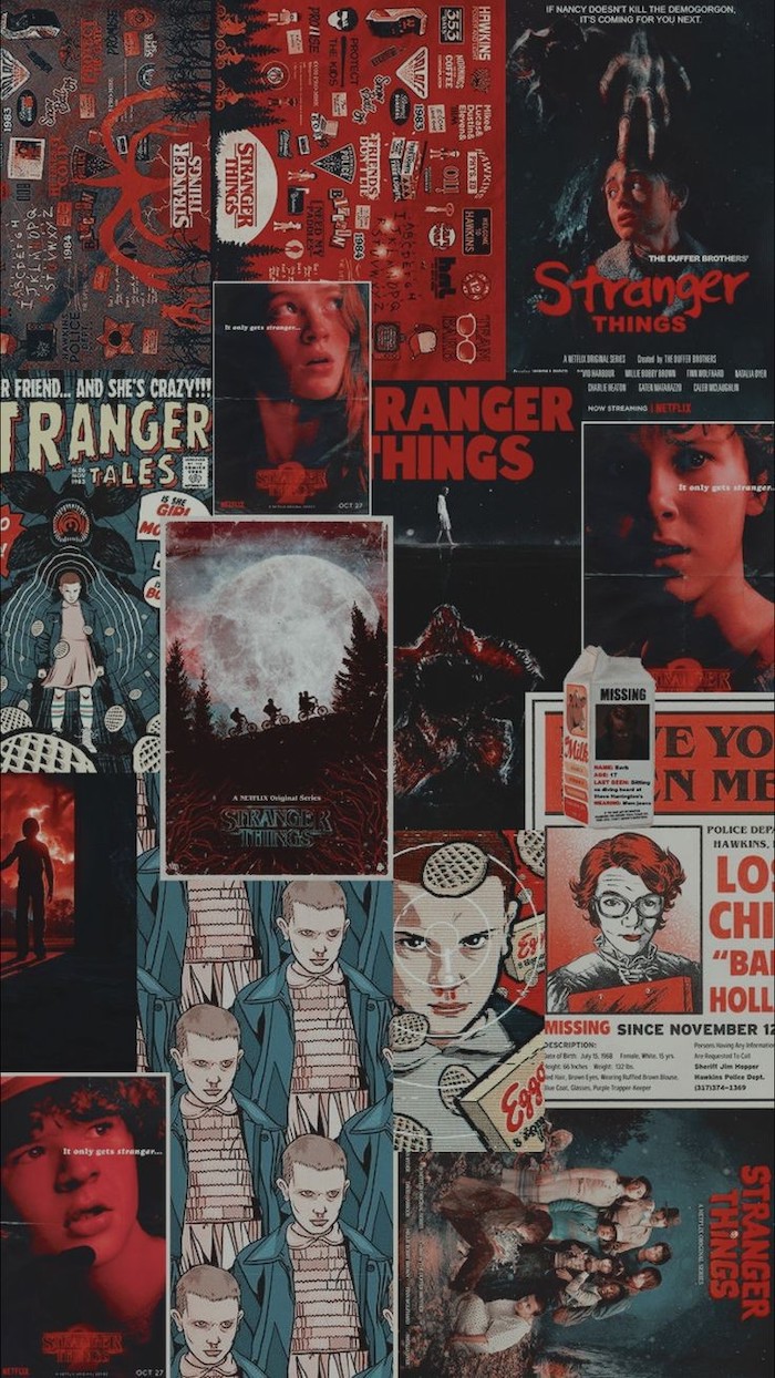 photo collage of characters from the show, aesthetic stranger things wallpaper, max dustin and eleven