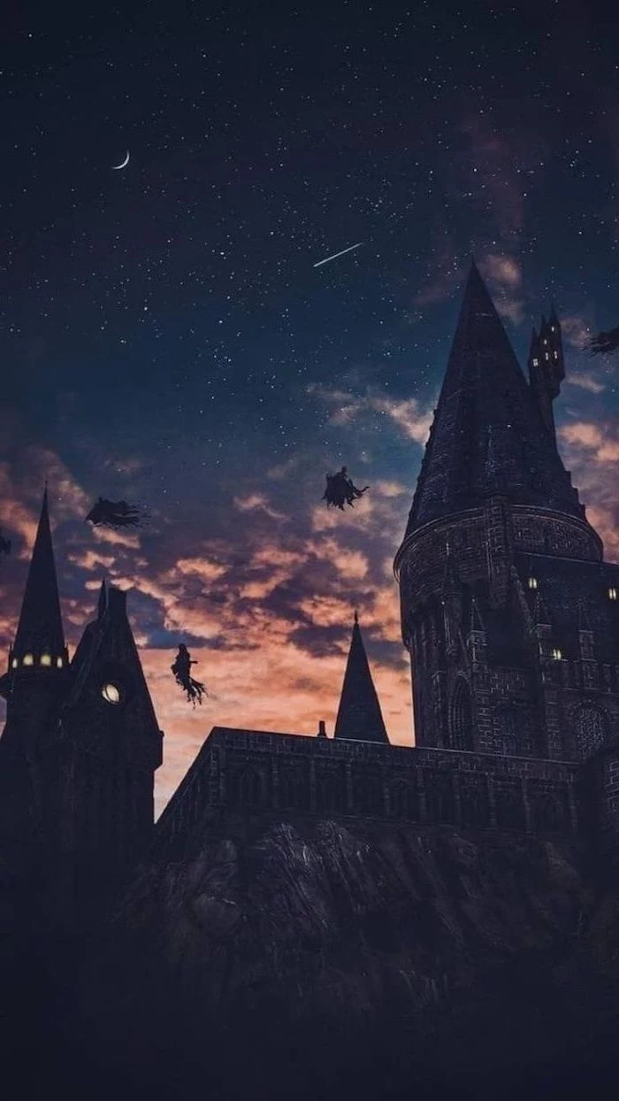 image of hogwarts tower at night, surrounded by dementors, harry potter wallpaper hd, starry sky above