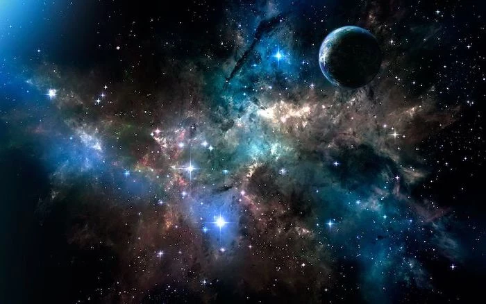 samsung galaxy wallpaper, sky filled with stars, planet earth in space, galaxy in dark black blue and orange colors
