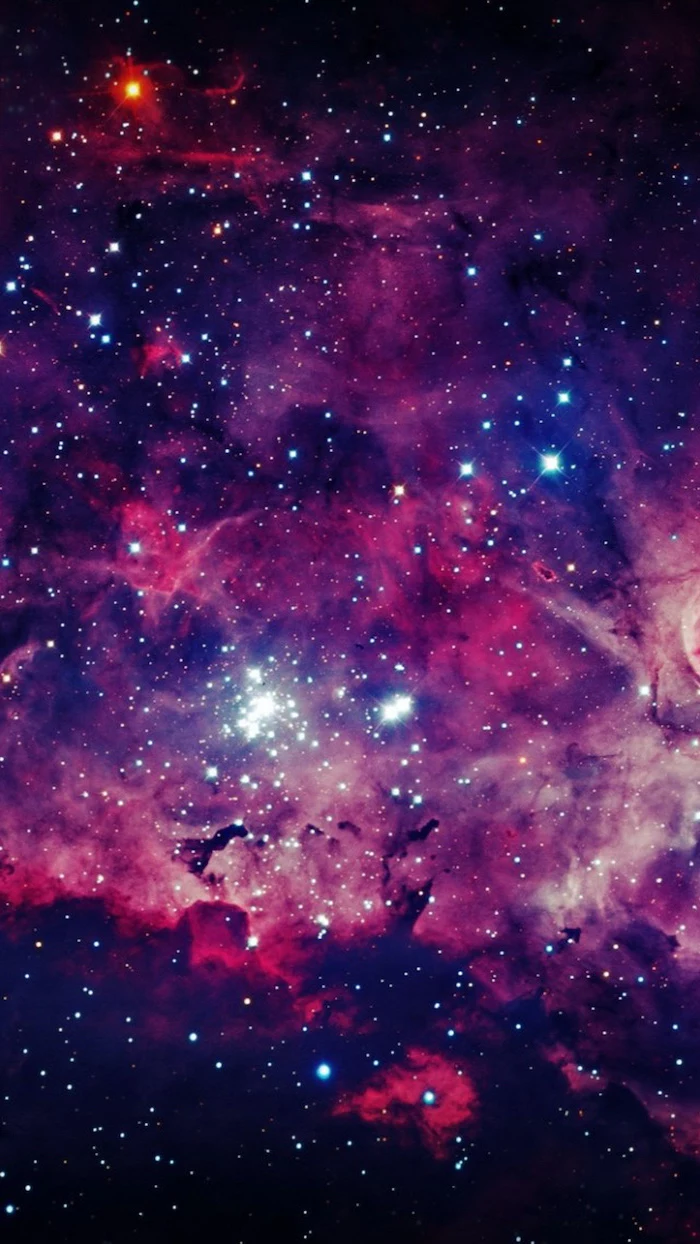 outer space wallpaper, galaxy in purple black red and orange, sky filled with stars, cool wallpapers for your phone