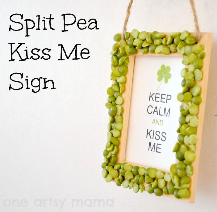 split pea kiss me sign, step by step diy tutorial, st patricks day decorations, wooden frame, keep calm and kiss me