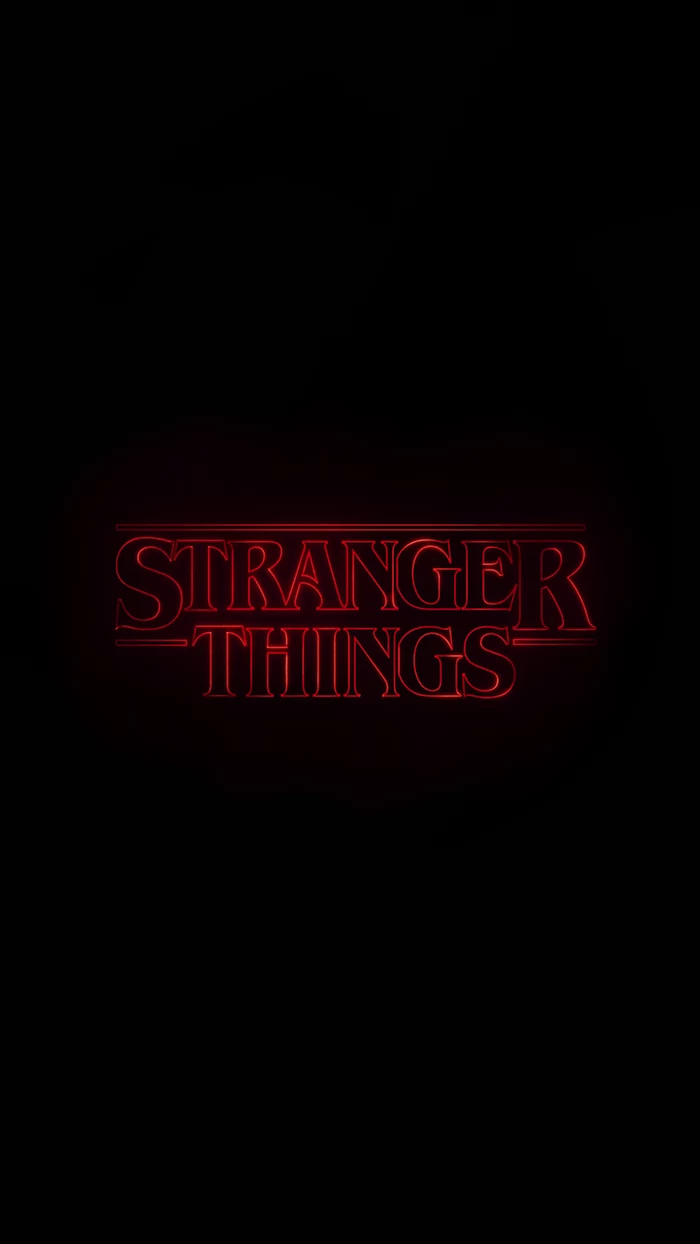 stranger things wallpaper, title logo of the show, written in red neon on black background