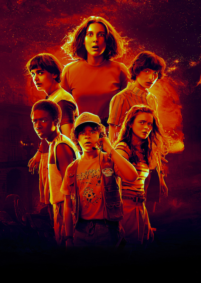 stranger things phone wallpaper, eleven mike and will, lucas dustin and max, dark aesthetic in red and black