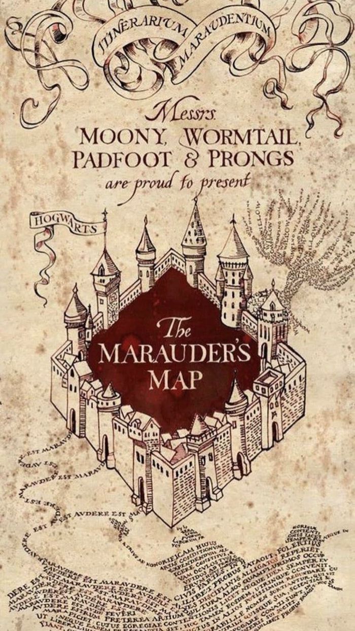 marauders map, front page, moony wormtail padfoot and prongs are proud to present