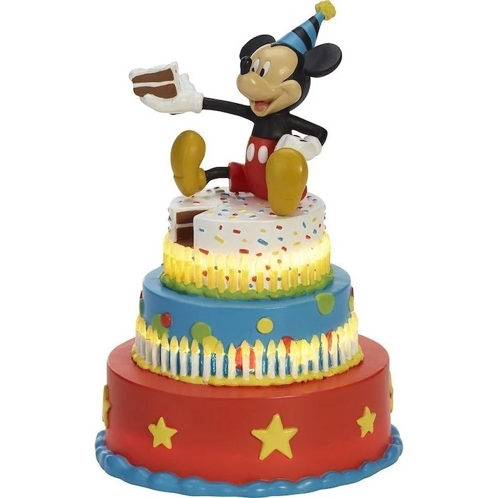 three tier cake, covered with red blue and white fondant, mickey mouse cake pops, mickey cake topper
