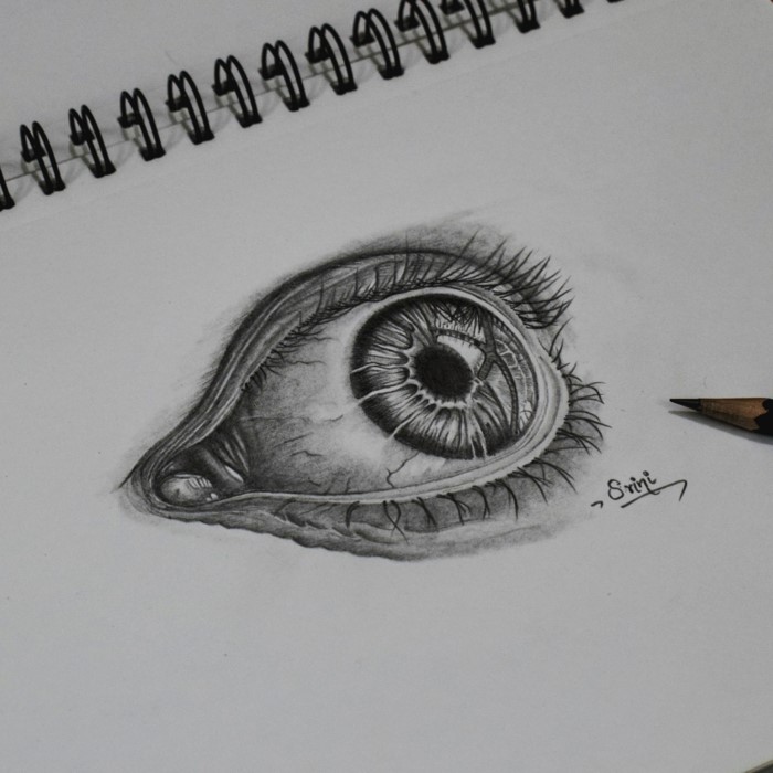 drawing of an eye looking up, black pencil sketch on white background, how to draw a realistic eye