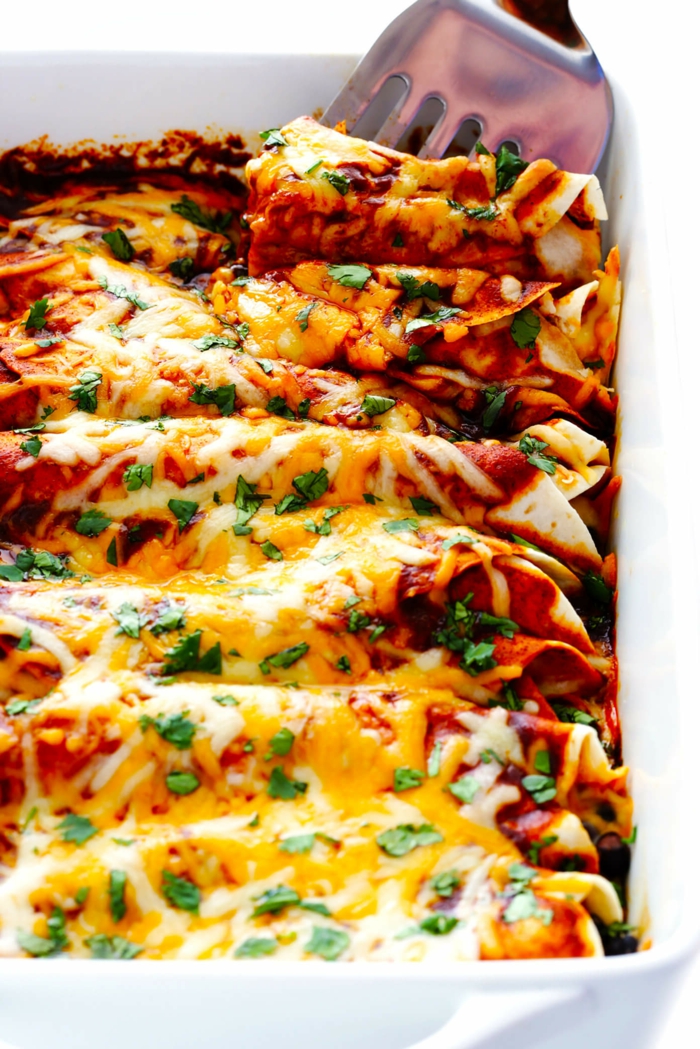 chicken enchiladas, cheese and parsrley on top, what to cook for dinner tonight easy, baked in white casserole