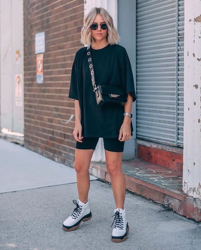 black oversized t shirt outfit