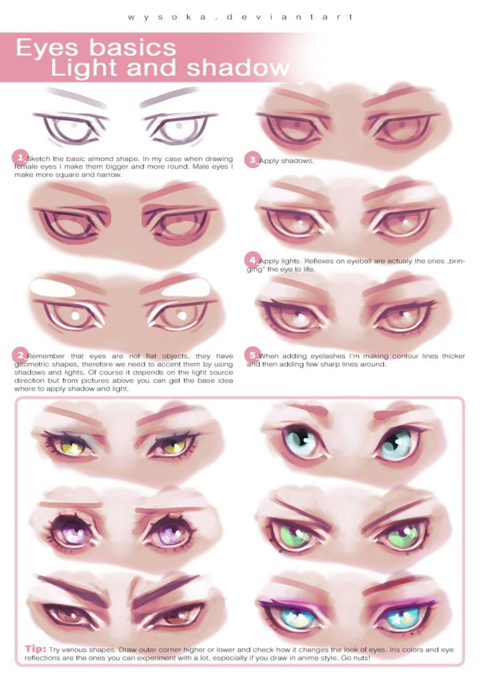eyes basisc light and shadow, step by step diy tutorials, eye drawing step by step, colored sketches on white background