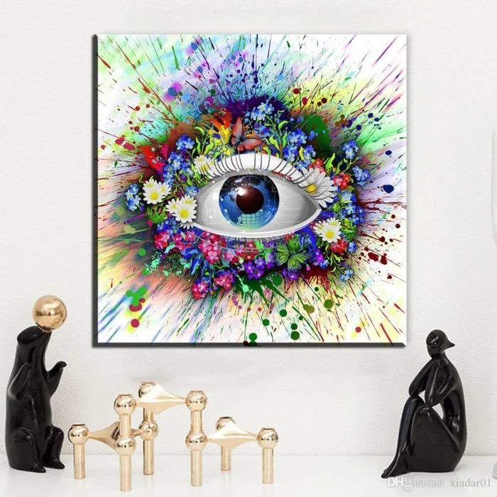watercolor painting of a blue eye, in the shape of the globe, how to draw a crying eye, hanging on white wall