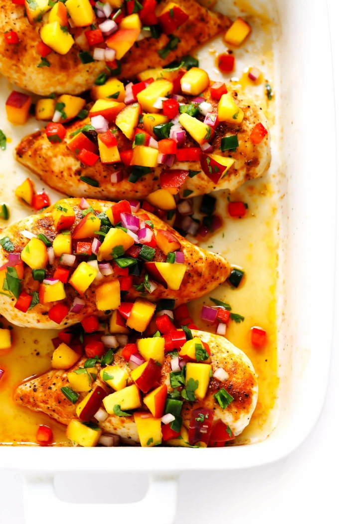 chicken breasts, baked with vegetables on top, super quick dinner ideas, cooked in white casserole