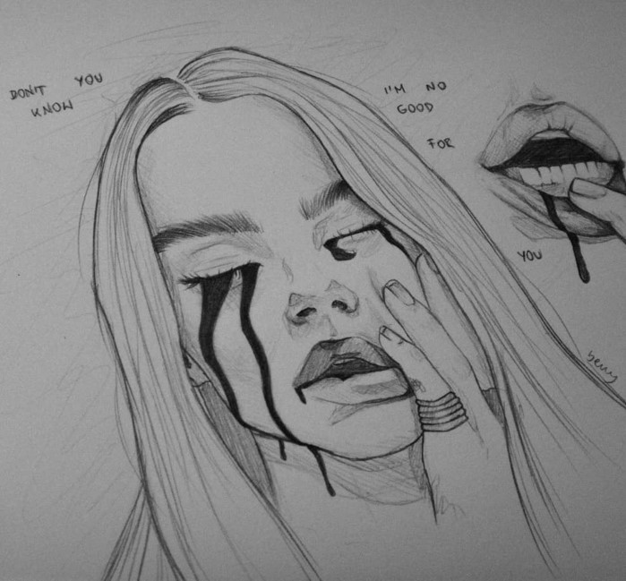 cool drawing ideas, don't you know i'm no good for you, when the party's over, billie eilish song inspired drawing