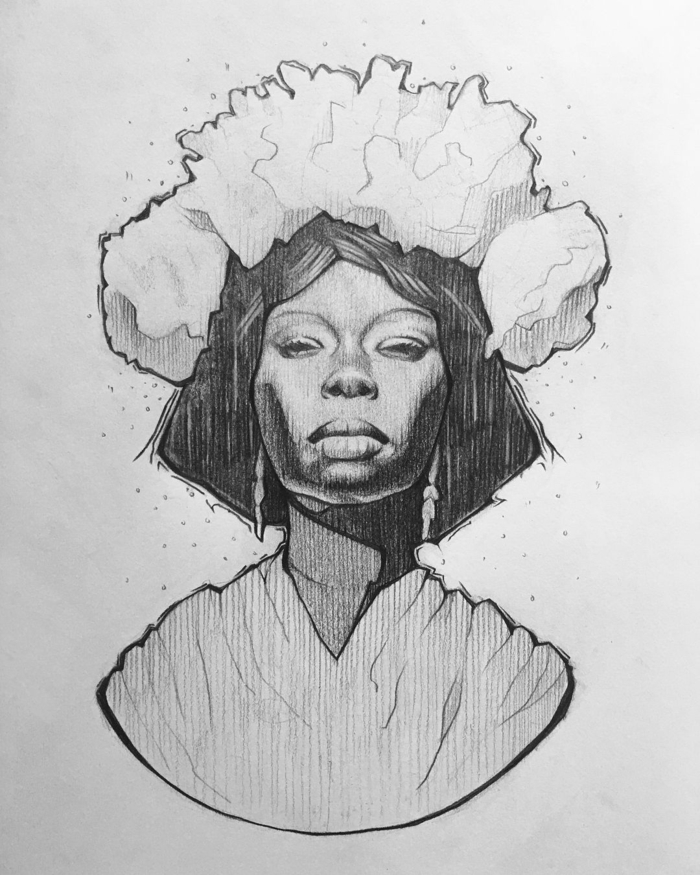  femme aux cheveux courts, dessin au crayon noir sur fond blanc, choses à dessiner lorsqu'on s'ennuie