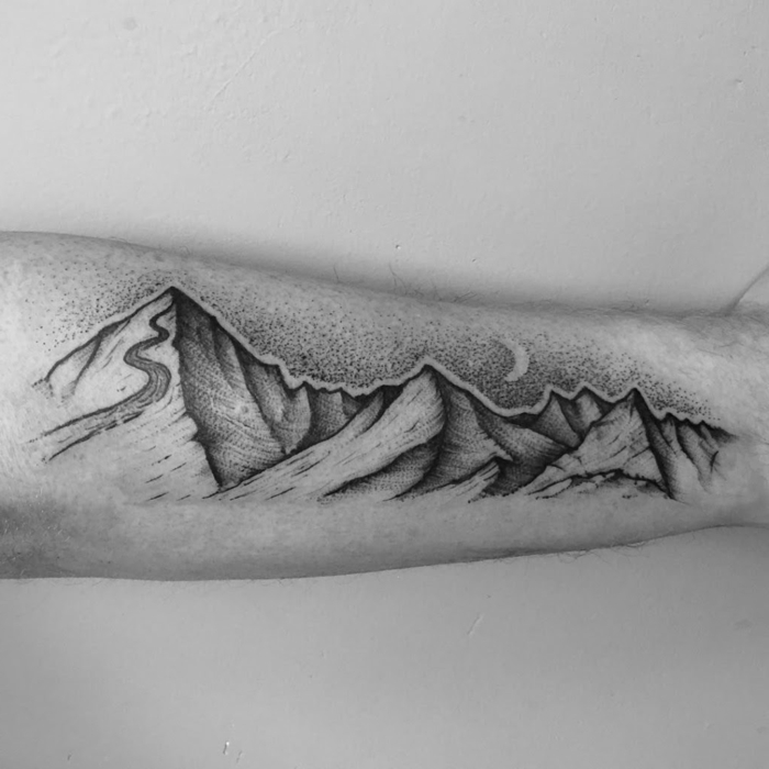 Sketch Style Mountains Tattoo Idea