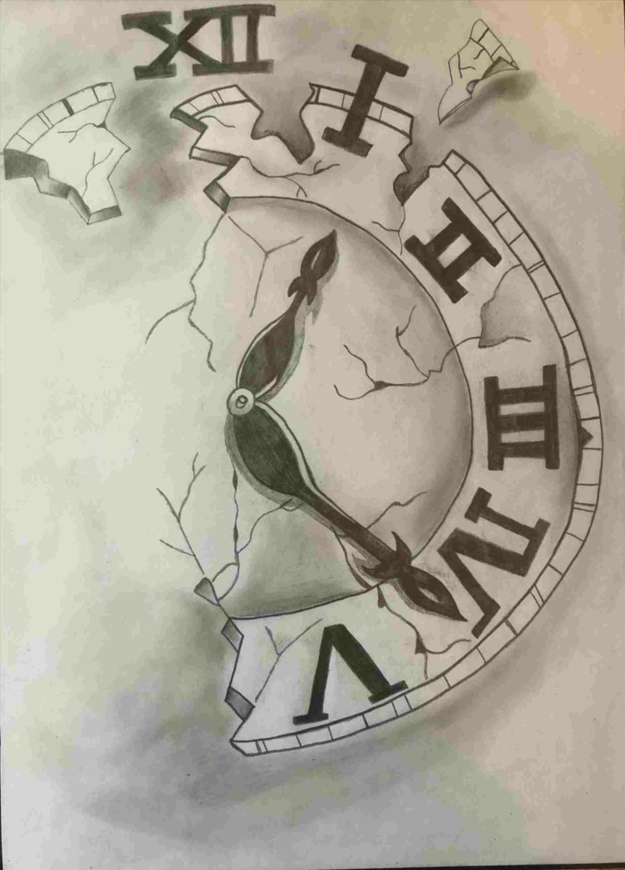 half of a clock with roman numerals, sketch drawing ideas, black pencil sketch on white background