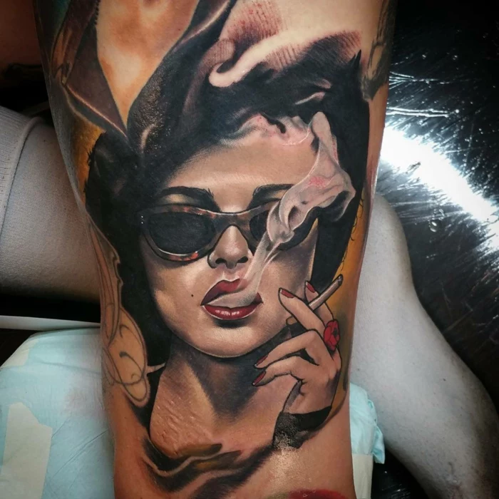marla from fight club, helena bonham carter character, what is a neo traditional tattoo, smoking a cigarette
