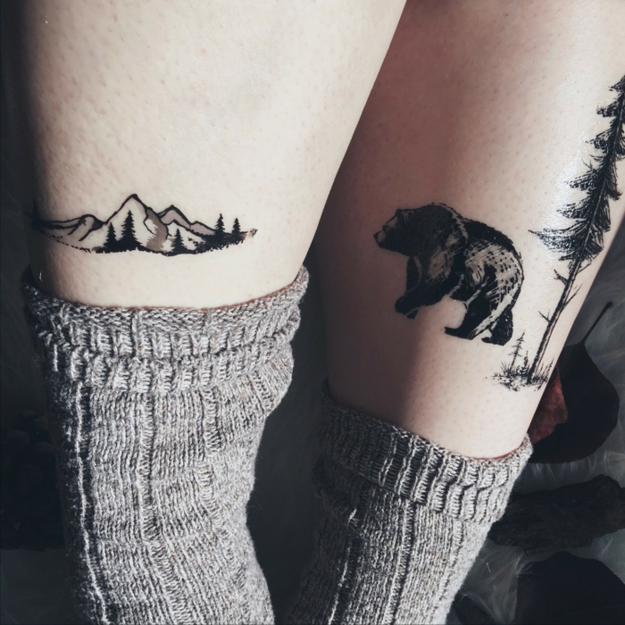 OMMGO Cute Black Mountain Bear Temporary Tattoos Sticker Forest Sailing  Ship Custom Tatoo Body Art Arm Fake Tattoo Waterproof