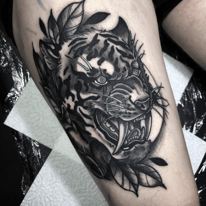 Painted Temple  Tattoos  Black and Gray  Dark Neo Traditional Ram Tattoo