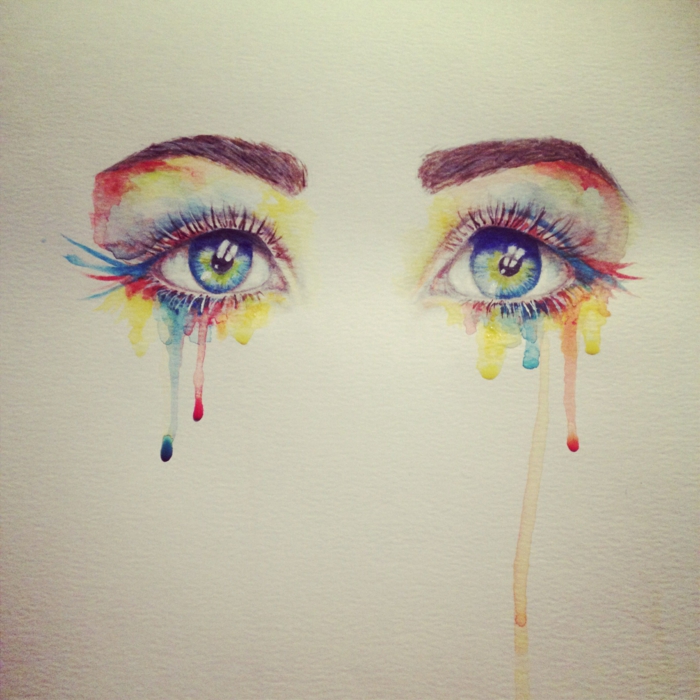 dibujo en acuarela, conjunto de ojos azules, cosas para dibujar cuando tu pintura multicolor aburrida gotea como lágrimas