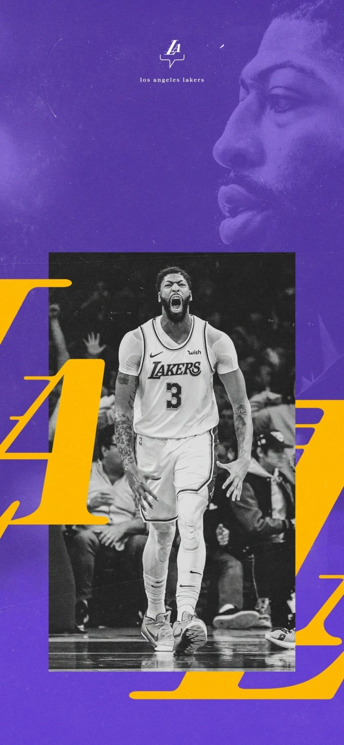 anthony davis, wearing los angeles lakers uniform, basketball backgrounds, poster with purple background
