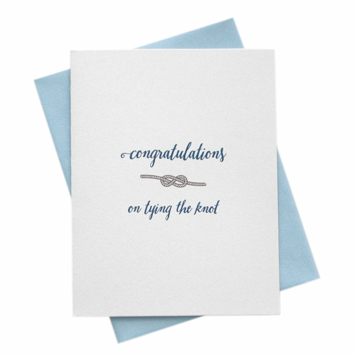 congratulations on tying the knot, wedding card wishes, minimalistic card with blue envelope