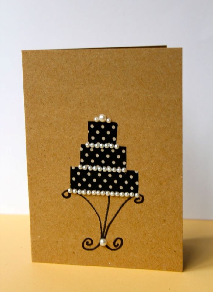 black washi tape with white dots, wedding congratulations, diy wedding card, decorated with white pearls