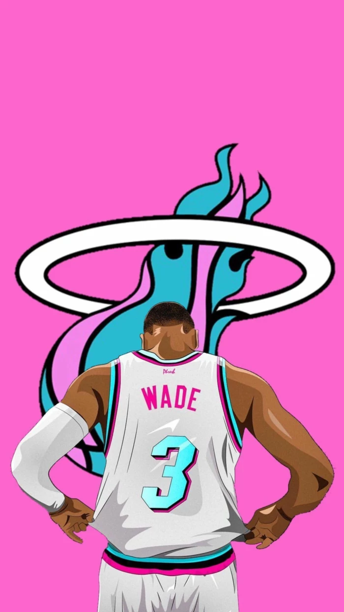 dwyane wade, wearing miami heat uniform, inspired by miami vice, cool nba wallpapers, pink background